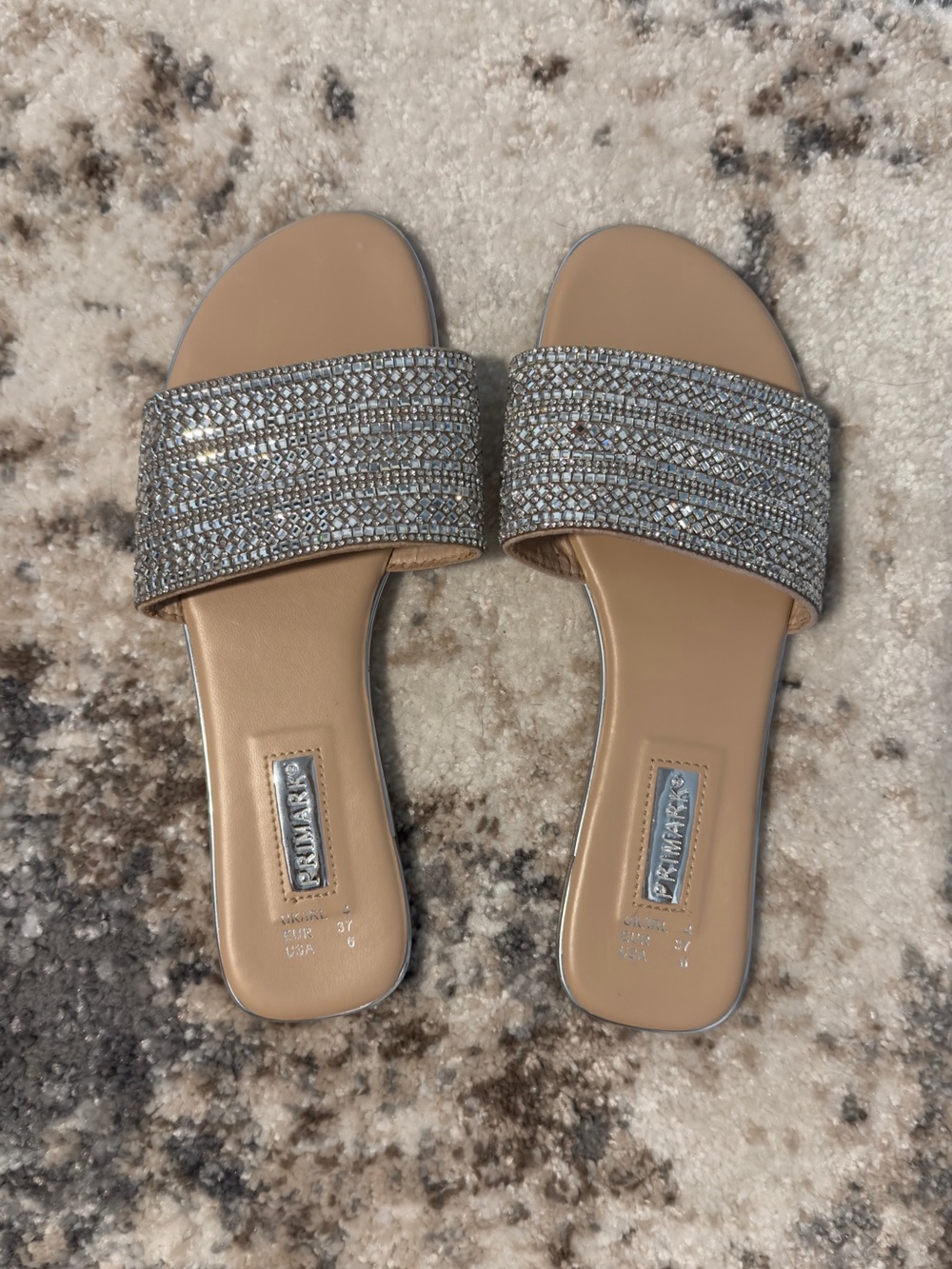 Primark Beige Slide Sandals with Crystal Embellished Strap